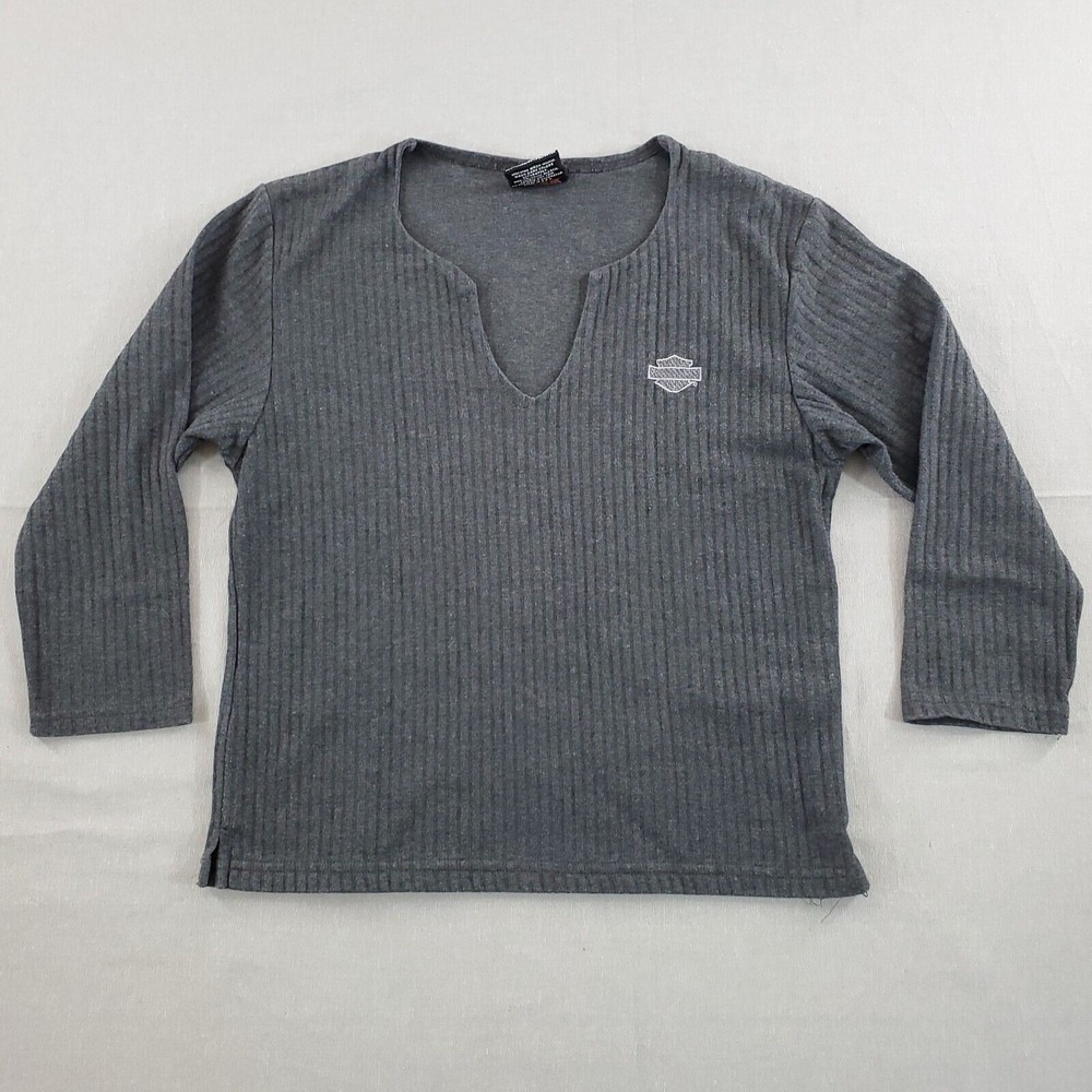 VTG Harley Davidson Women Small Gray Thermal Long Sleeve Biker TShirt Ocala FL